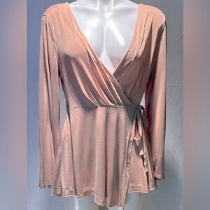 Free People Elegant Wrap-Style Blouse in Peach